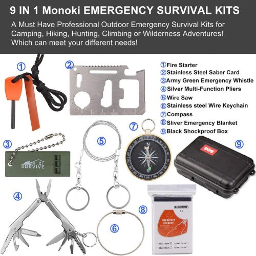 Набор для выживания Monoki Emergency Survival Kit 9 в 1