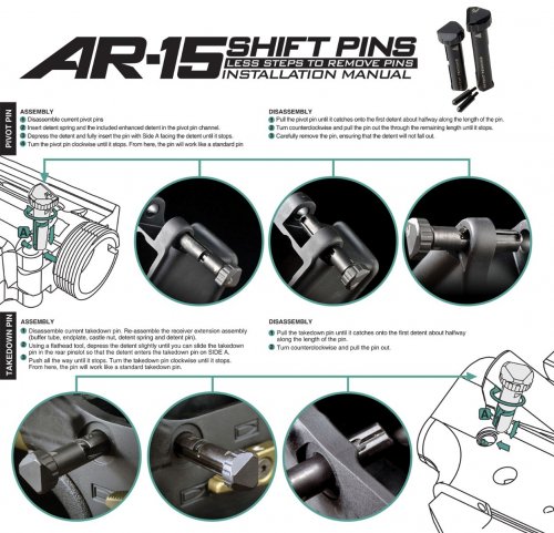 Набір збільшених пінів (швидкознімних) AR15 Strike Industries (shift pins) SI-AR15-SHIFT-BK